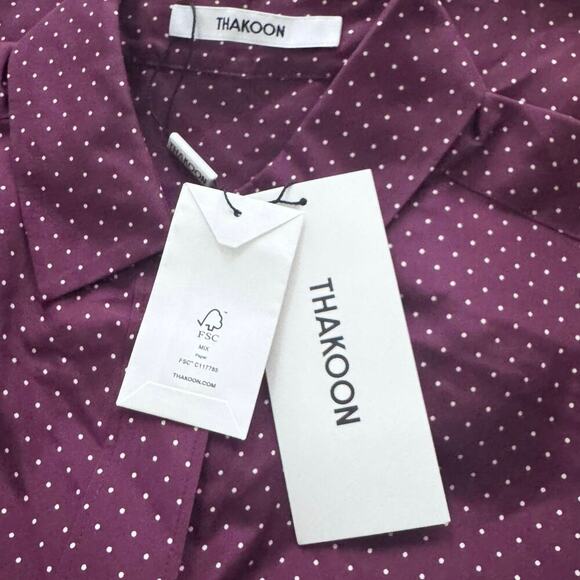 New THAKOON Silk Wrap Tie Shirt Dress Martin White Polka Dot Button Front Sz S - Picture 8 of 15